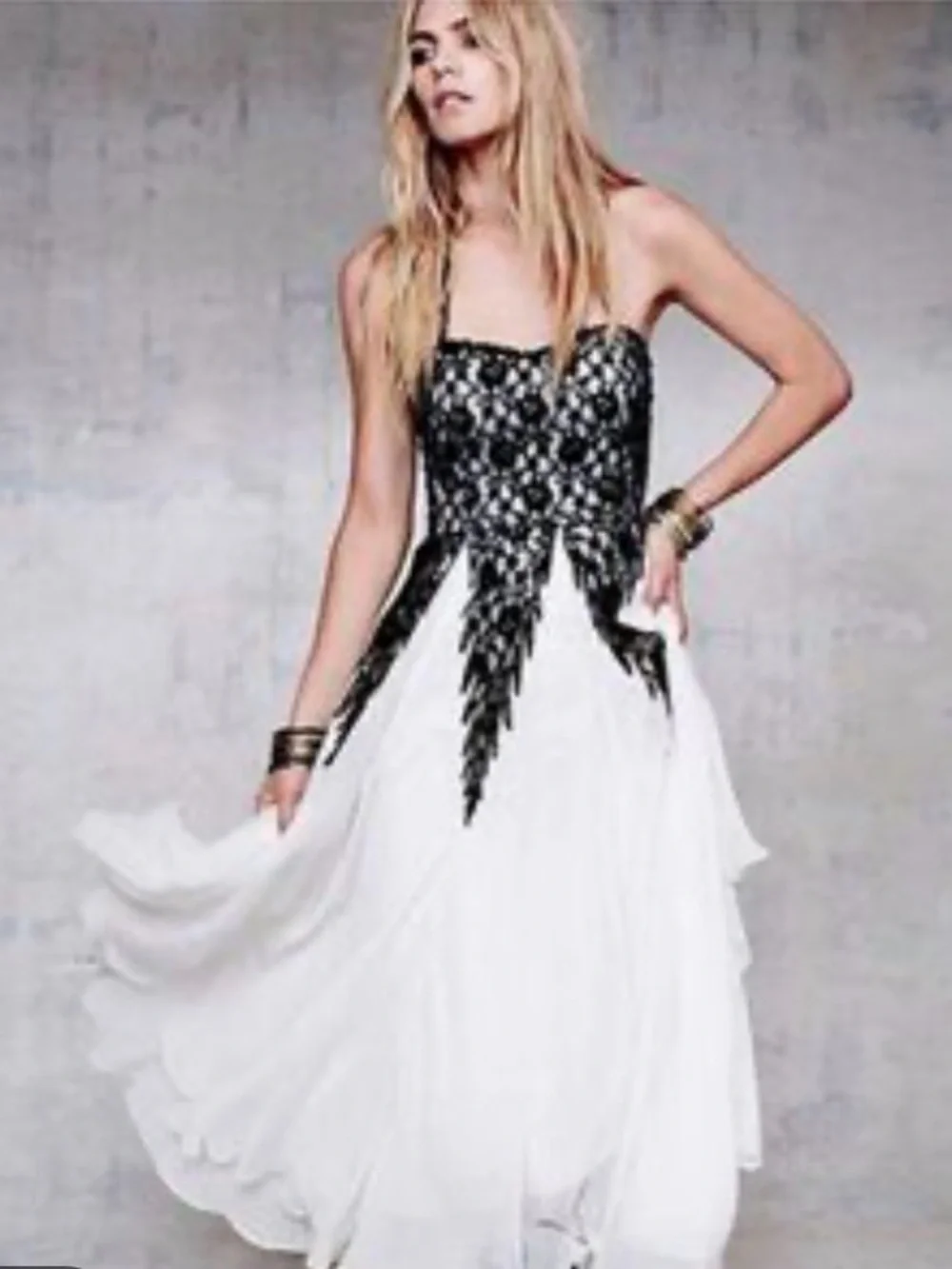 Free People Freda Tea Length Ballgown in Black and White Size 0